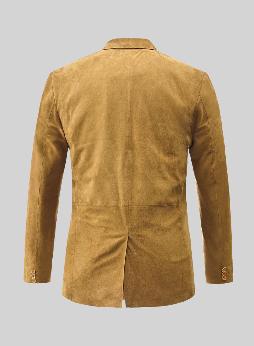 Mustard Suede Leather Blazer - StudioSuits