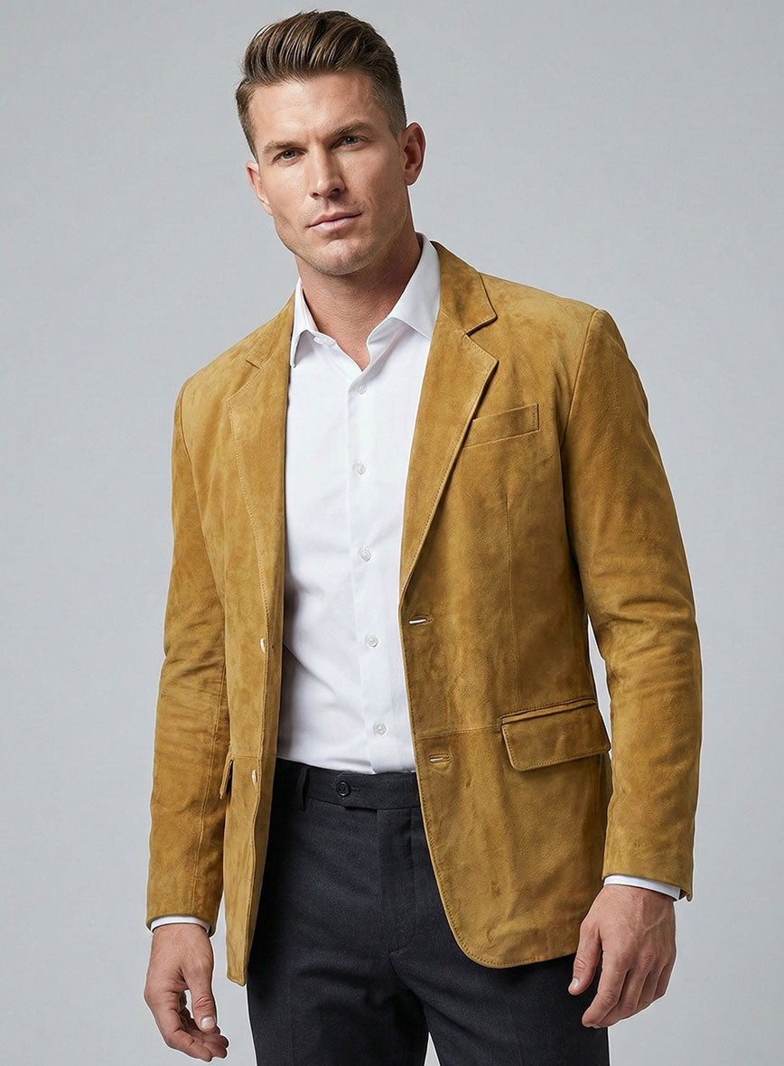 Mustard Suede Leather Blazer - StudioSuits