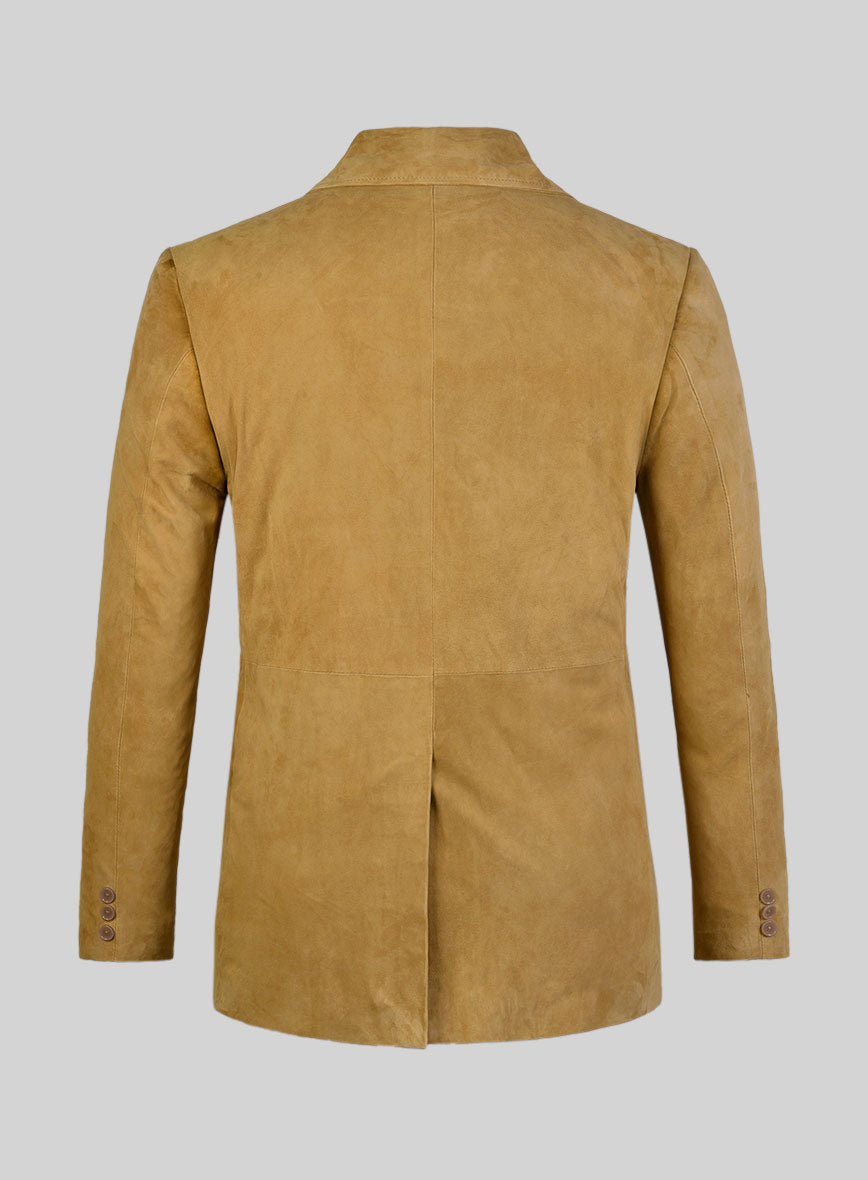 Mustard Suede Leather Pea Coat - StudioSuits