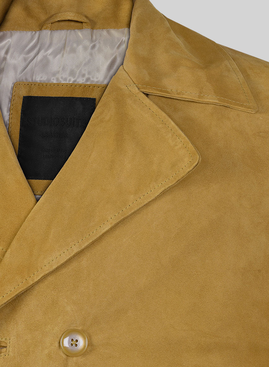 Mustard Suede Leather Pea Coat - StudioSuits