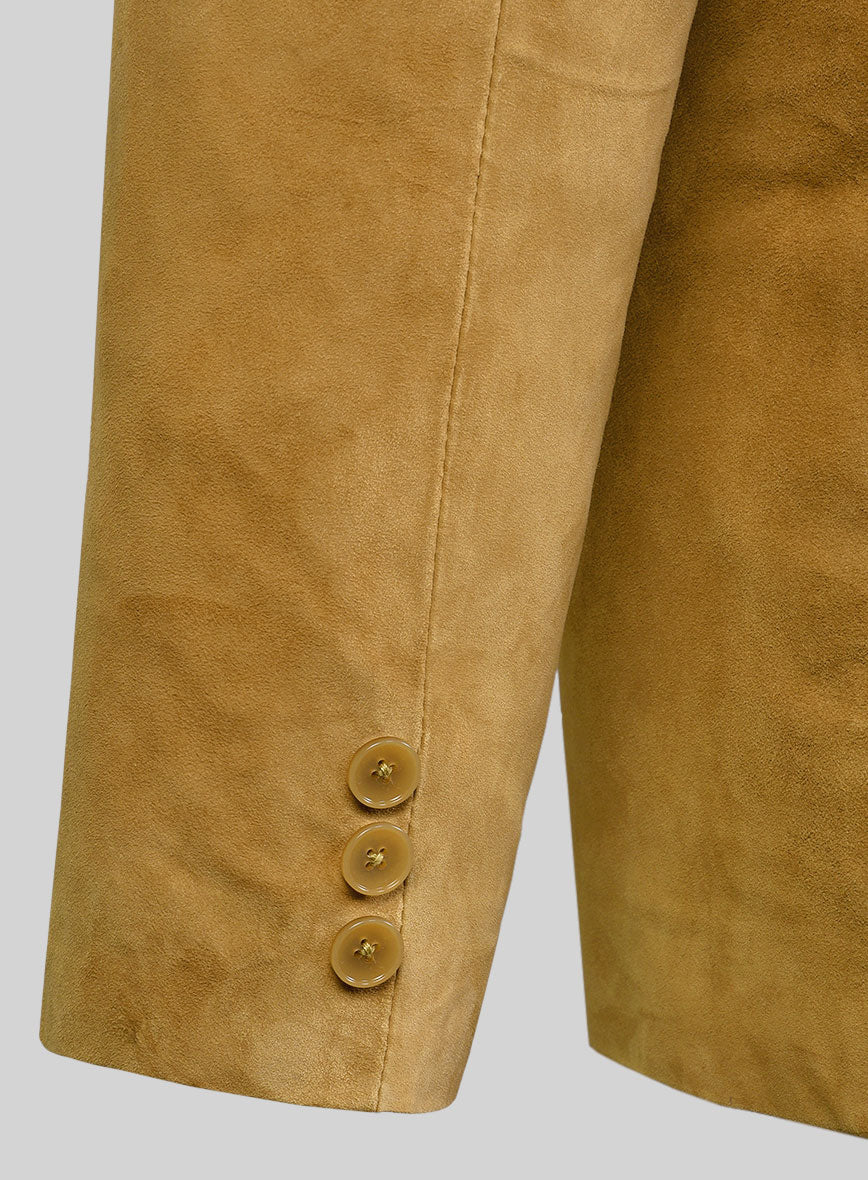 Mustard Suede Leather Pea Coat - StudioSuits