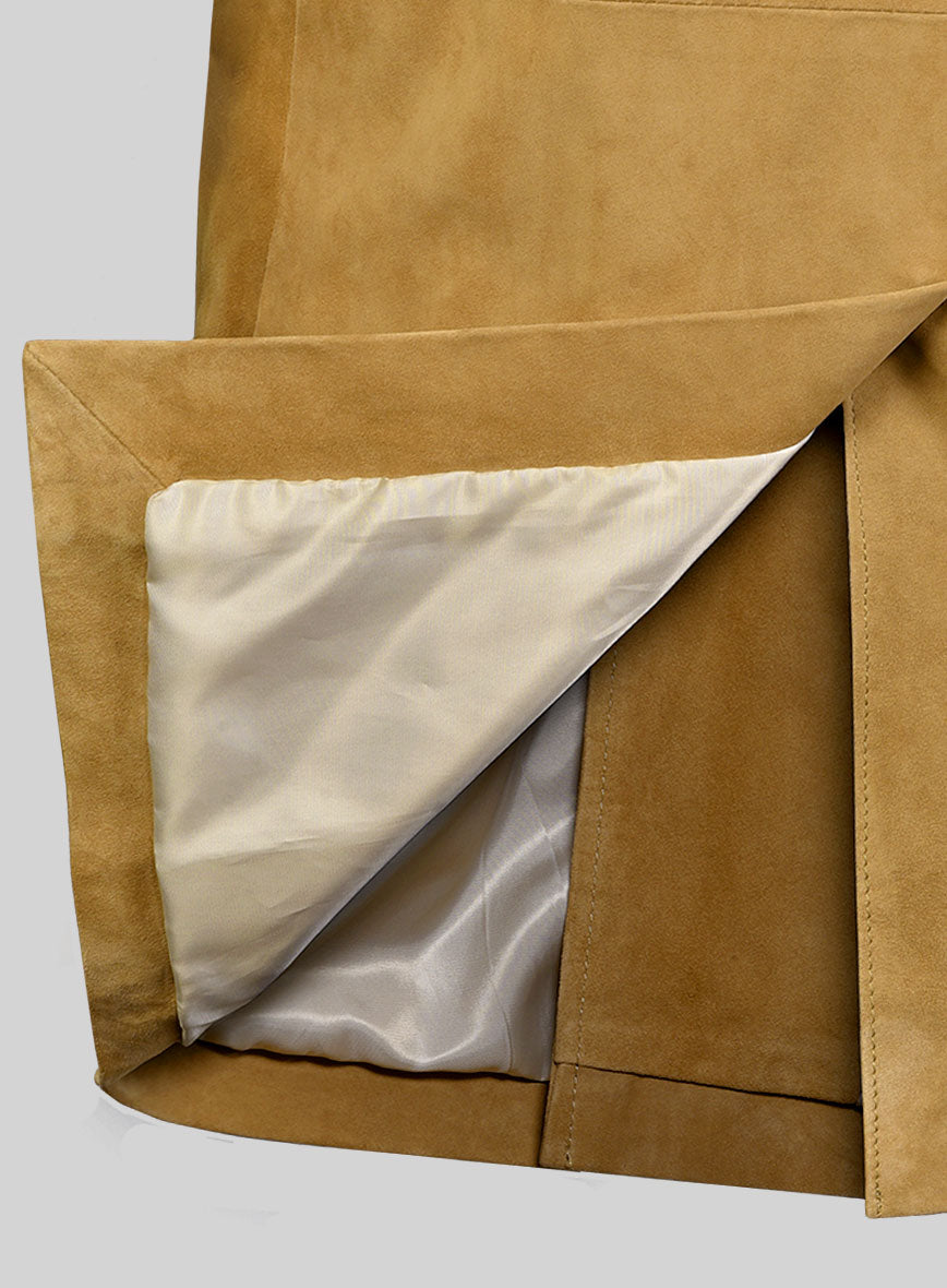 Mustard Suede Leather Pea Coat - StudioSuits