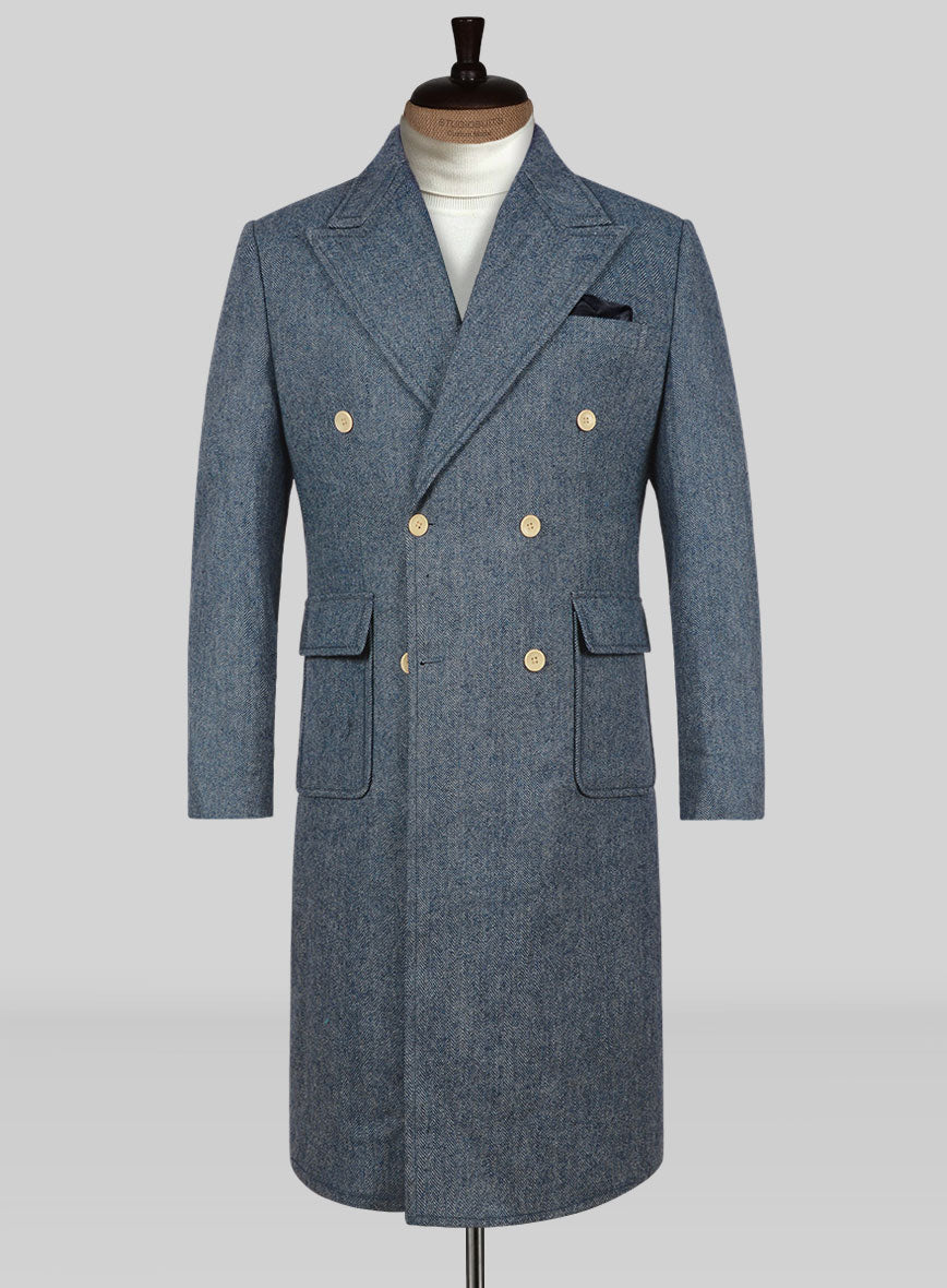 Musto Vintage Herringbone Blue Tweed Overcoat - StudioSuits