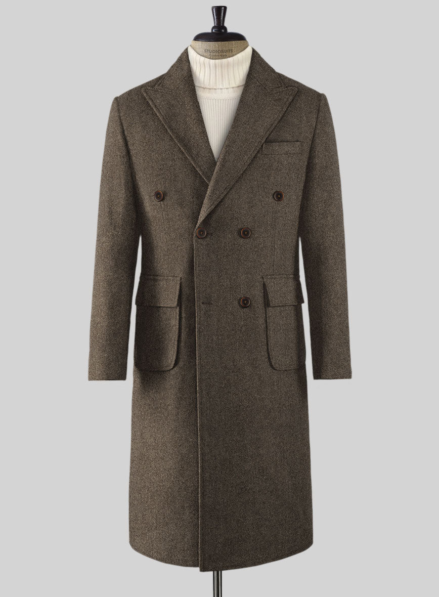 Musto Vintage Herringbone Dark Brown Tweed Overcoat - StudioSuits