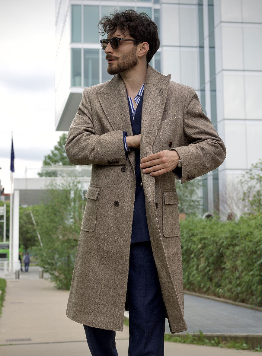 Musto Vintage Herringbone Brown Tweed Overcoat - StudioSuits