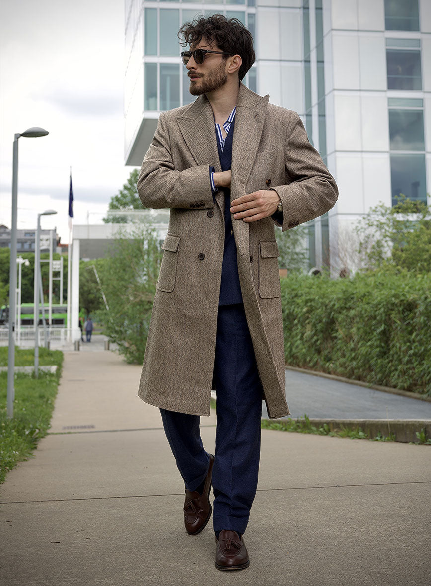 Musto Vintage Herringbone Brown Tweed Overcoat - StudioSuits