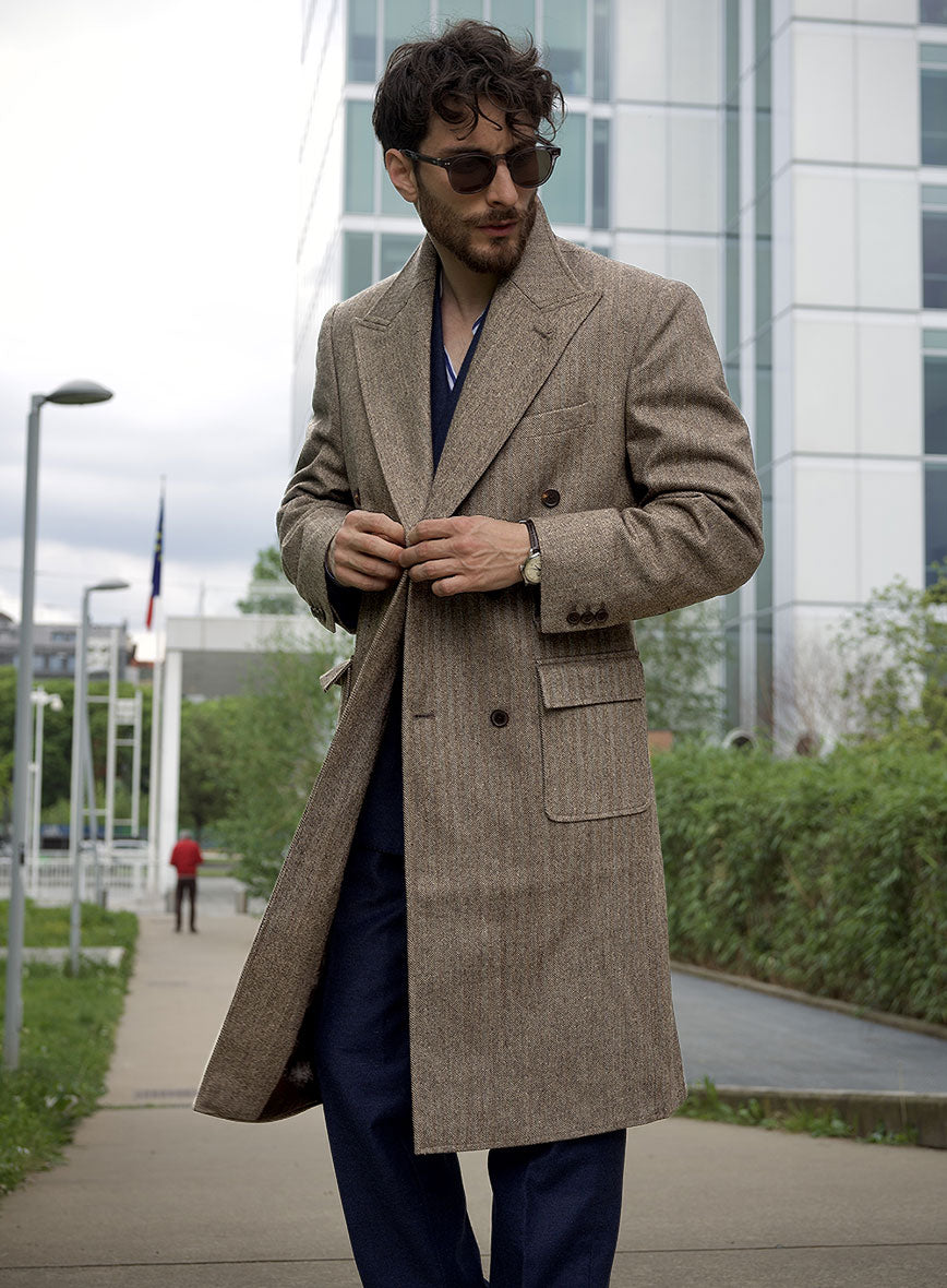 Musto Vintage Herringbone Brown Tweed Overcoat - StudioSuits