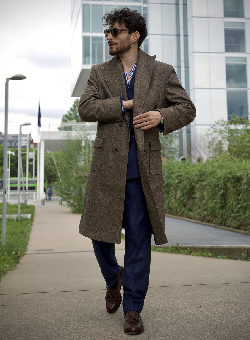 Musto Vintage Herringbone Dark Brown Tweed Overcoat - StudioSuits