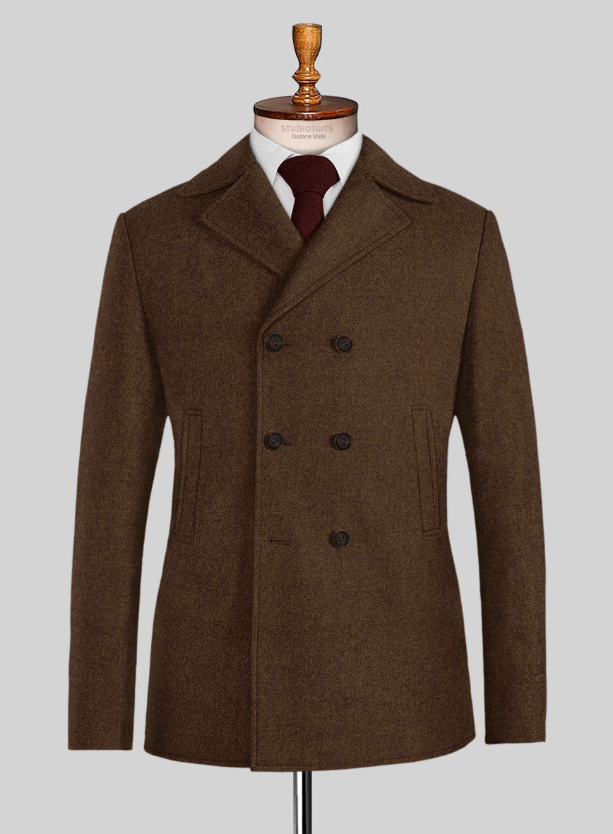 Naples Caffe Brown Tweed Pea Coat - StudioSuits
