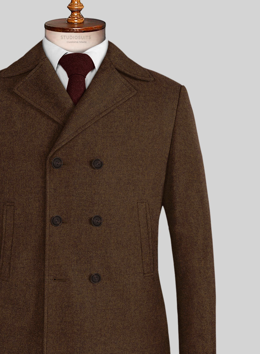 Naples Caffe Brown Tweed Pea Coat - StudioSuits