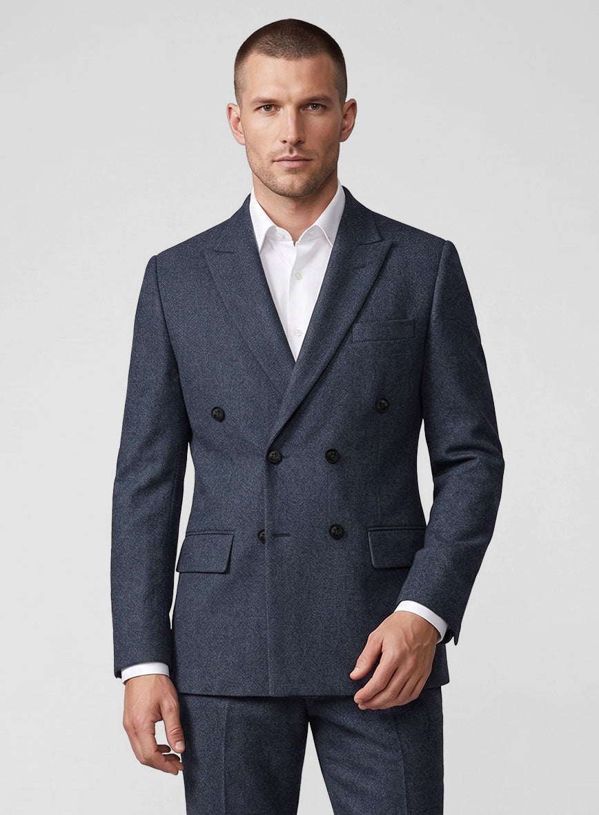 Naples Dark Indigo Tweed Double Breasted Jacket - StudioSuits
