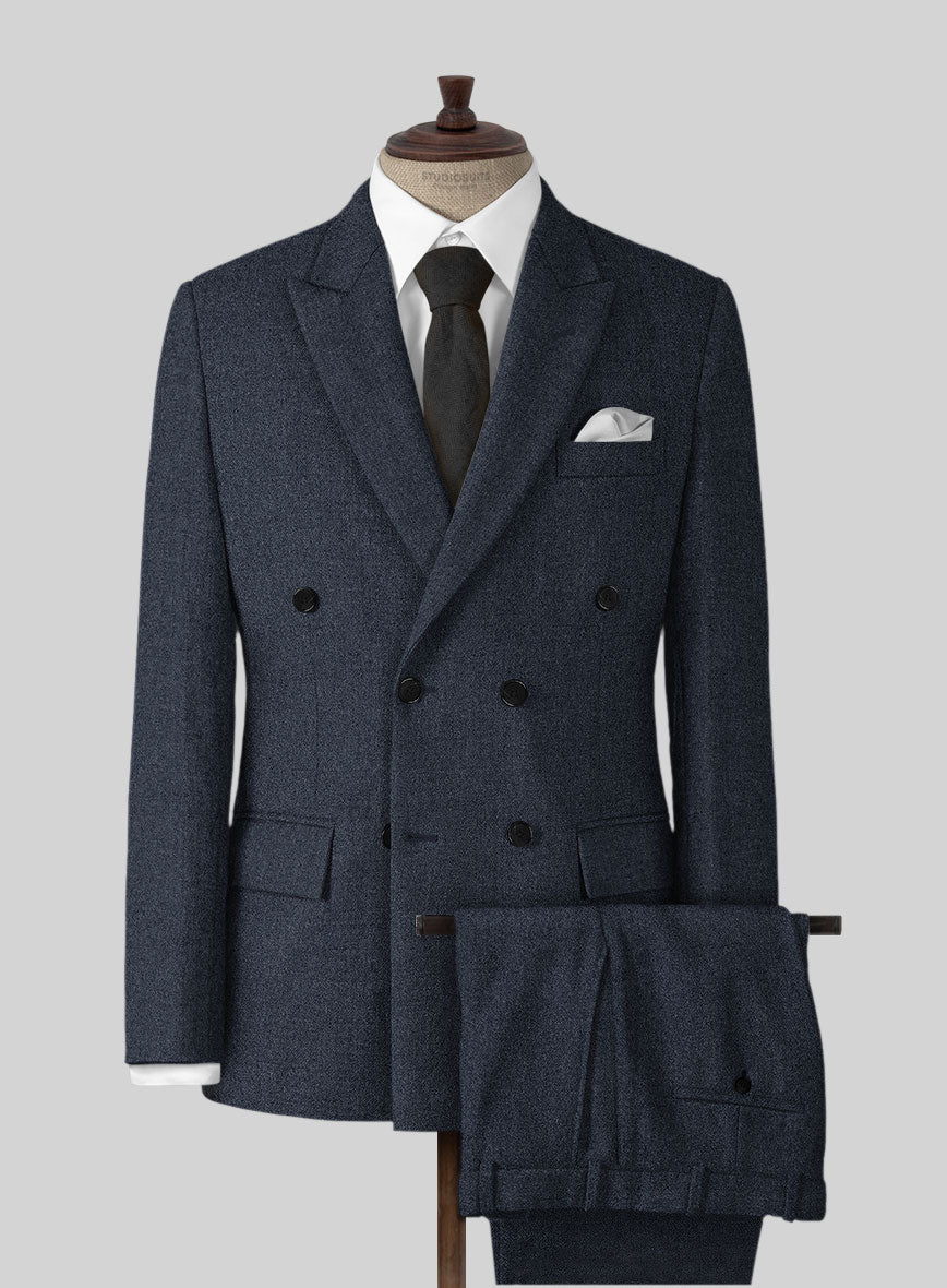 Naples Dark Indigo Tweed Double Breasted Suit - StudioSuits