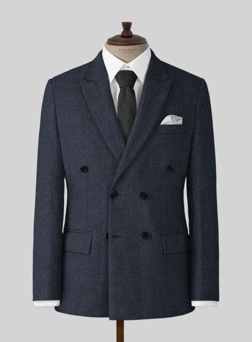 Naples Dark Indigo Tweed Double Breasted Suit - StudioSuits