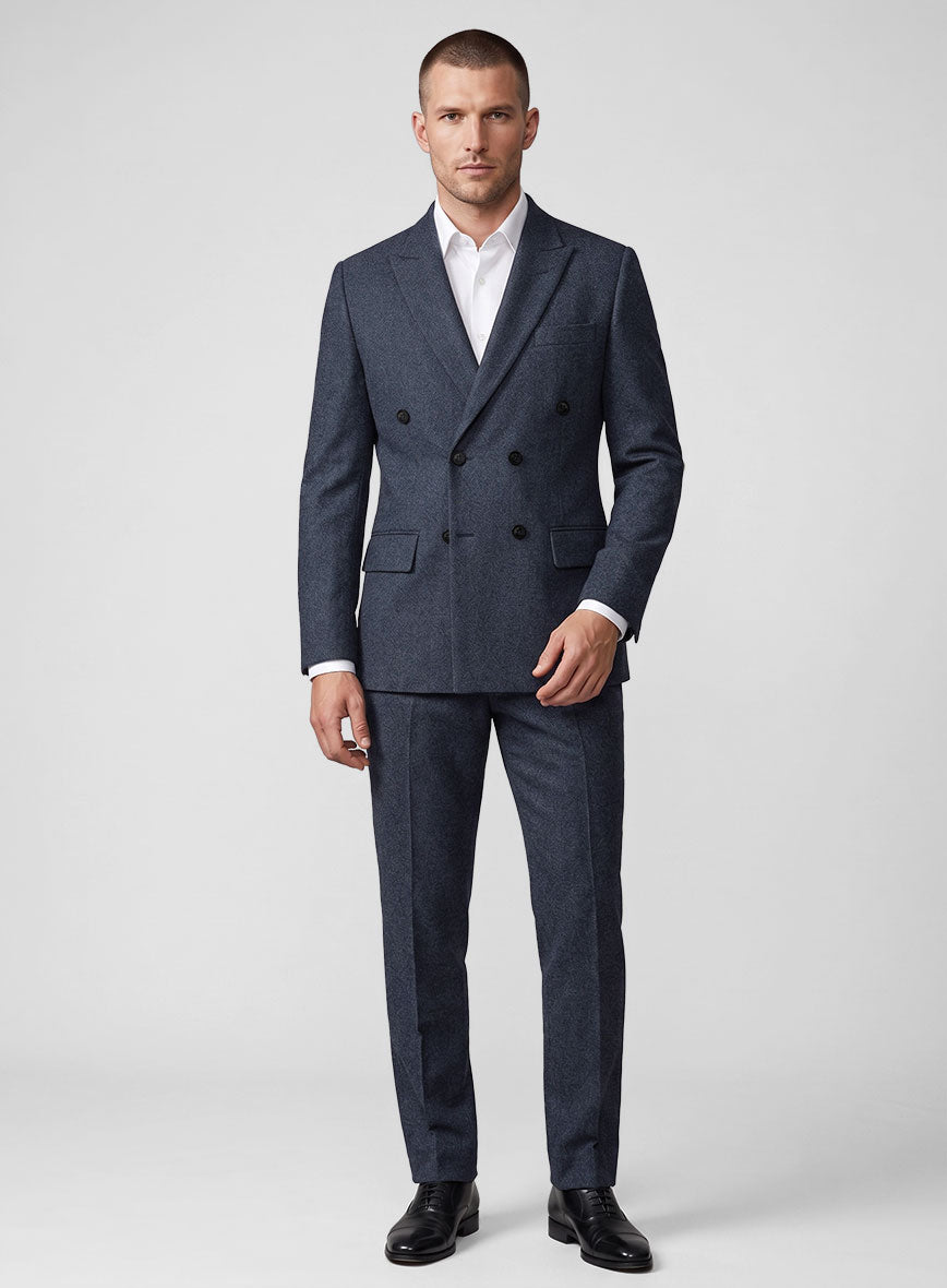 Naples Dark Indigo Tweed Double Breasted Suit - StudioSuits