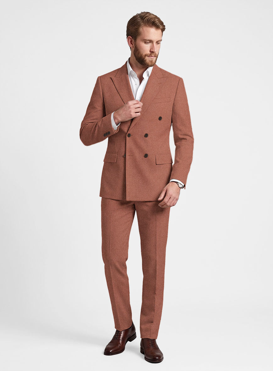 Naples Dark Salmon Pink Tweed Double Breasted Suit - StudioSuits