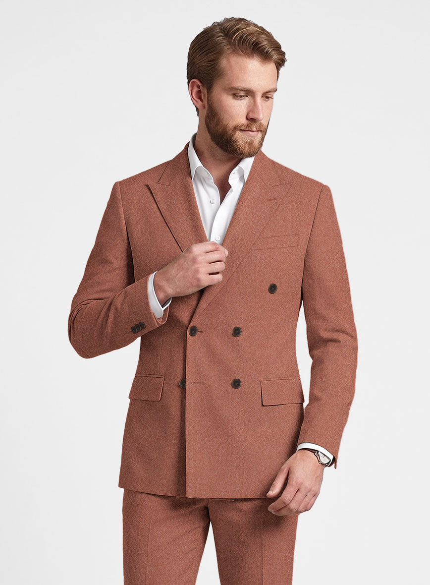 Naples Dark Salmon Pink Tweed Double Breasted Jacket - StudioSuits