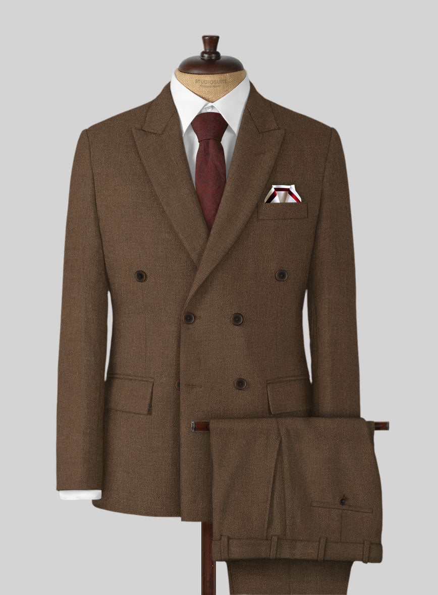 Naples Espresso Brown Tweed Double Breasted Suit - StudioSuits