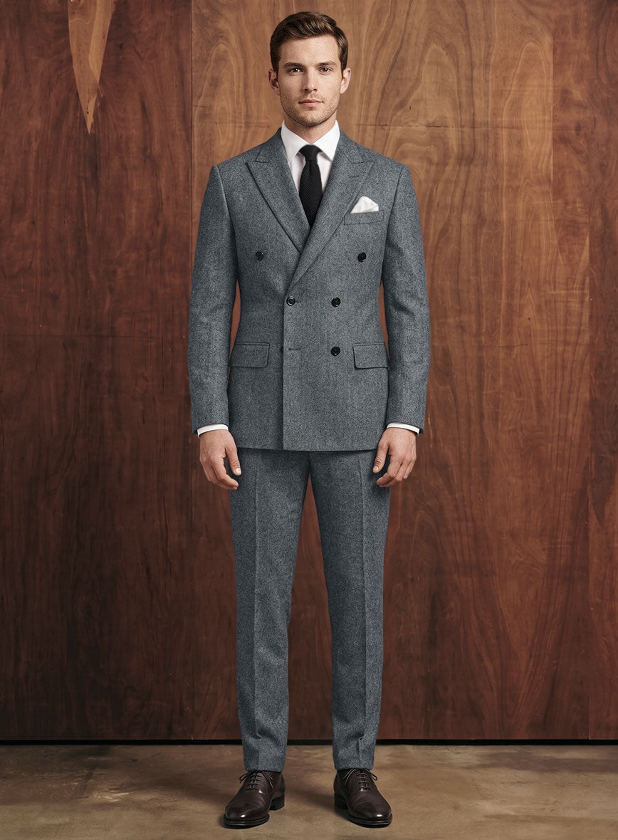 Naples Gray Tweed Double Breasted Suit - StudioSuits