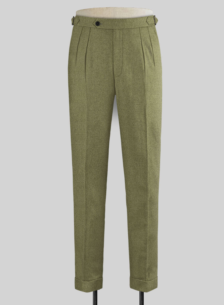Naples Martini Green Highland Tweed Trousers - StudioSuits