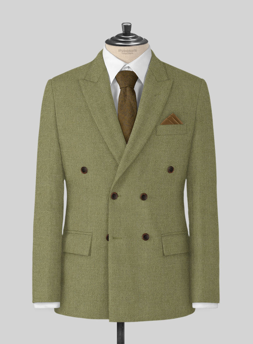 Naples Martini Green Tweed Double Breasted Jacket - StudioSuits