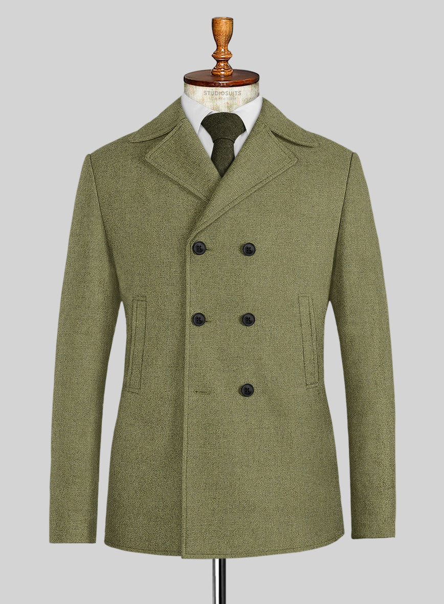 Naples Martini Green Tweed Pea Coat - StudioSuits