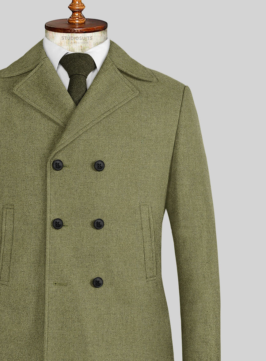 Naples Martini Green Tweed Pea Coat - StudioSuits