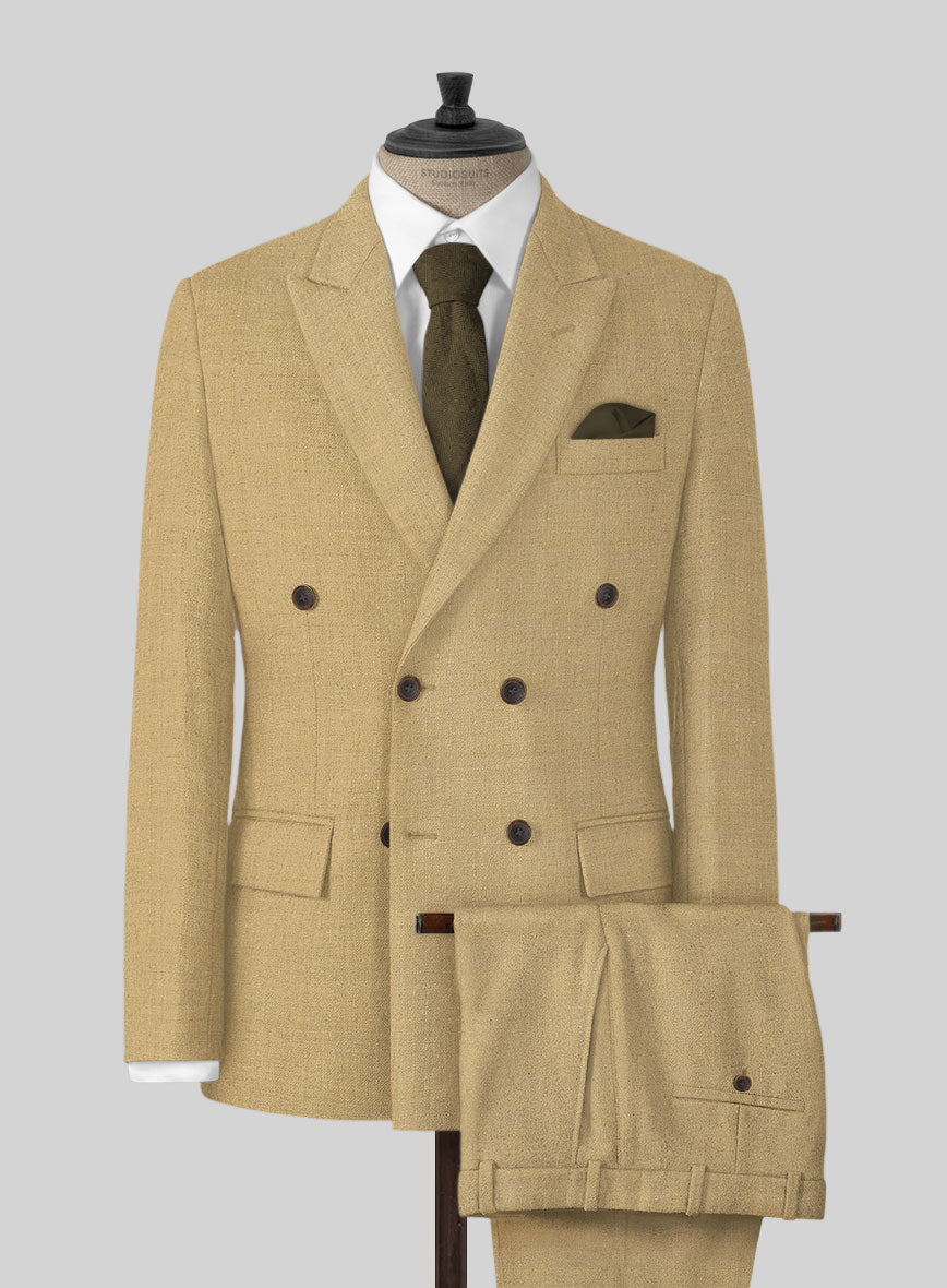 Naples Sahara Beige Tweed Double Breasted Suit - StudioSuits