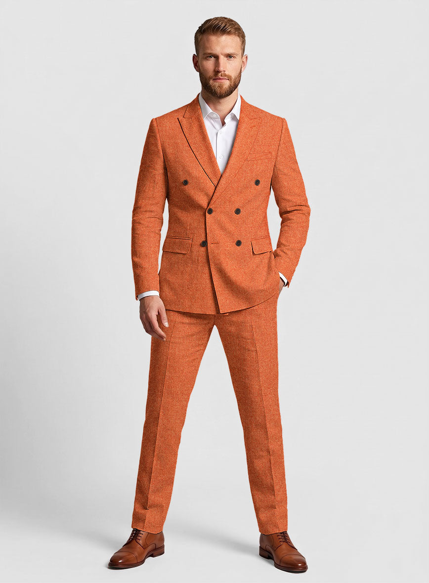 Naples Spring Orange Tweed Double Breasted Suit - StudioSuits