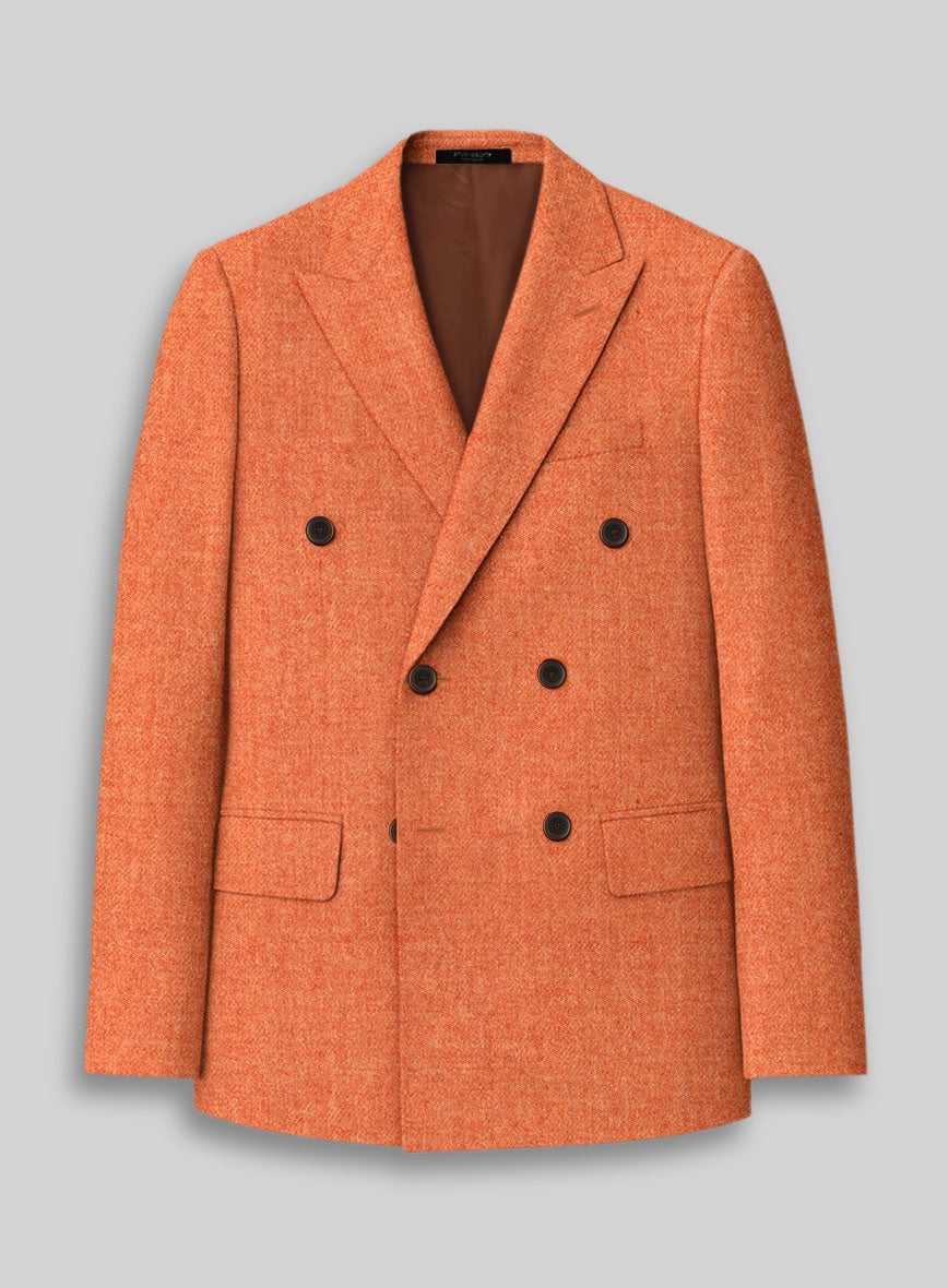 Naples Spring Orange Tweed Double Breasted Jacket - StudioSuits