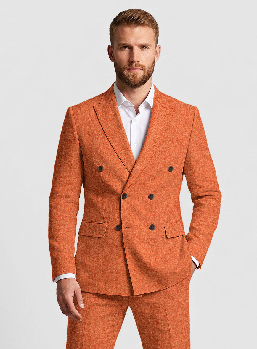 Naples Spring Orange Tweed Double Breasted Jacket - StudioSuits