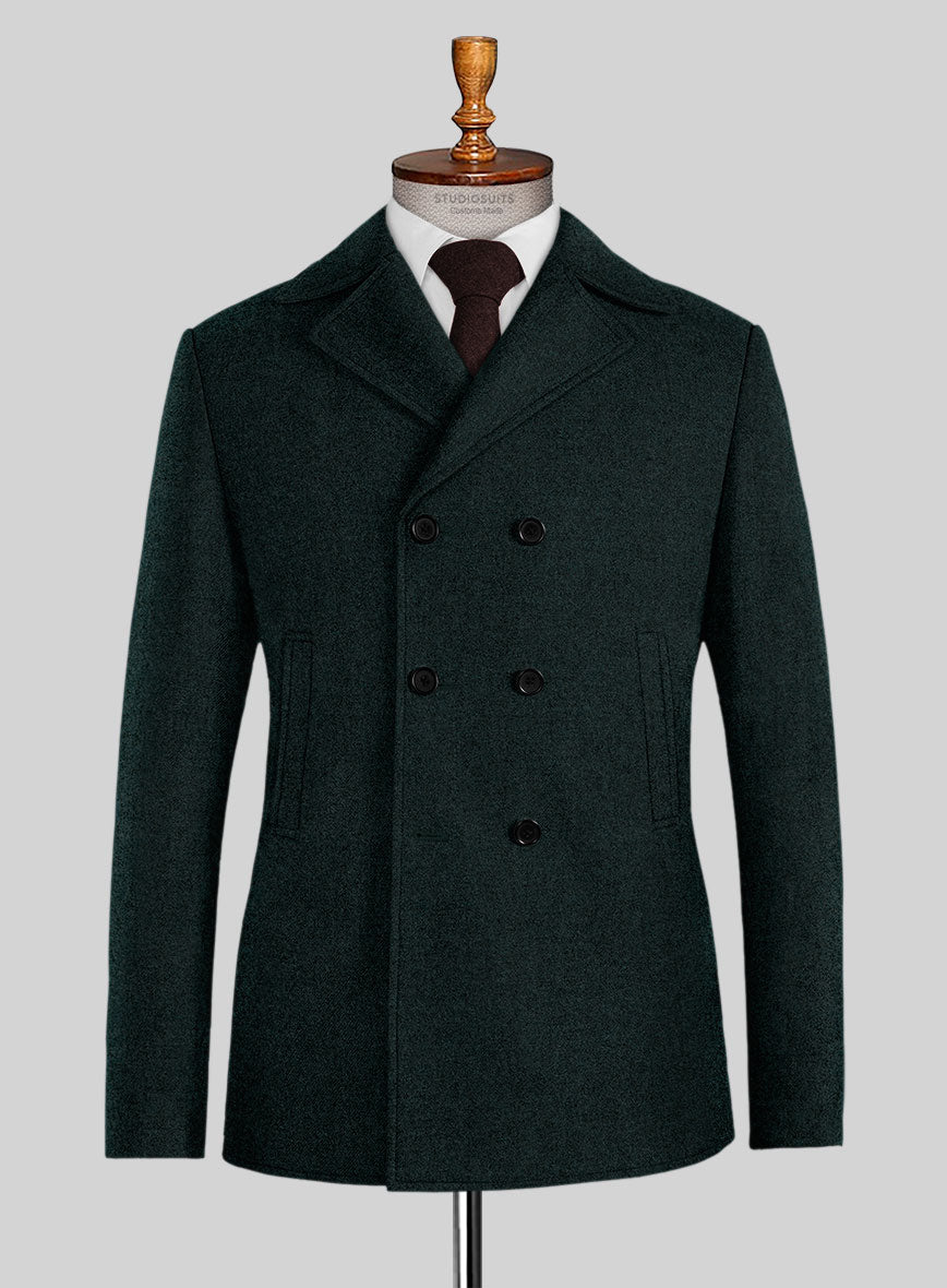 Naples Bello Green Tweed Pea Coat - StudioSuits