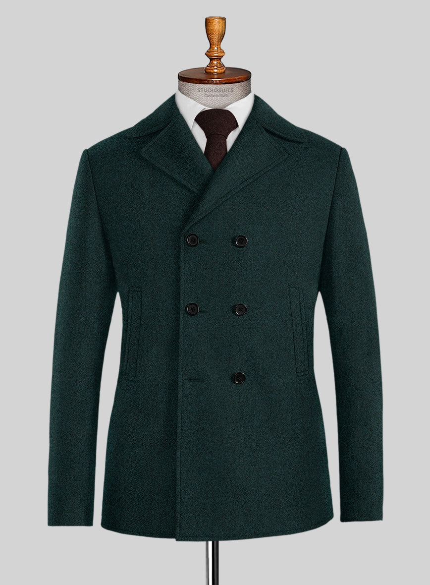 Naples Bello Green Tweed Pea Coat - StudioSuits