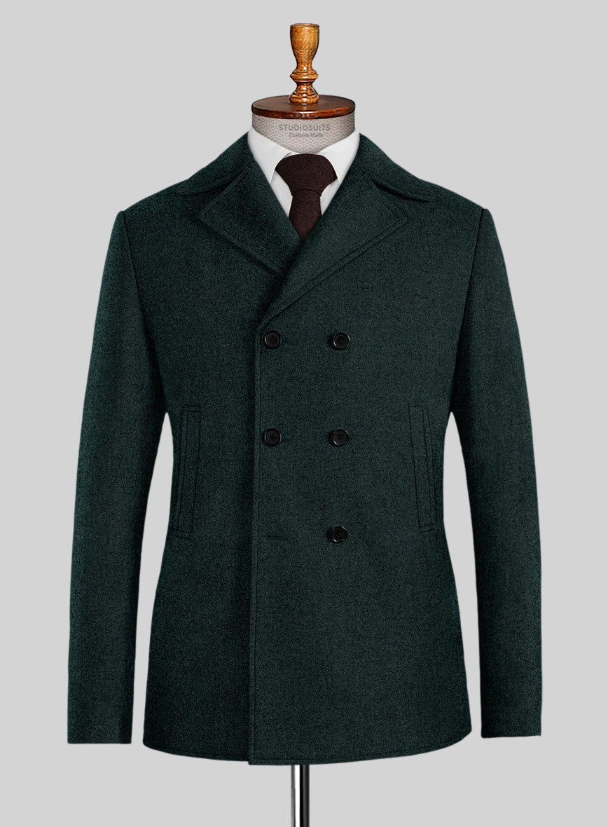 Naples Bello Green Tweed Pea Coat - StudioSuits