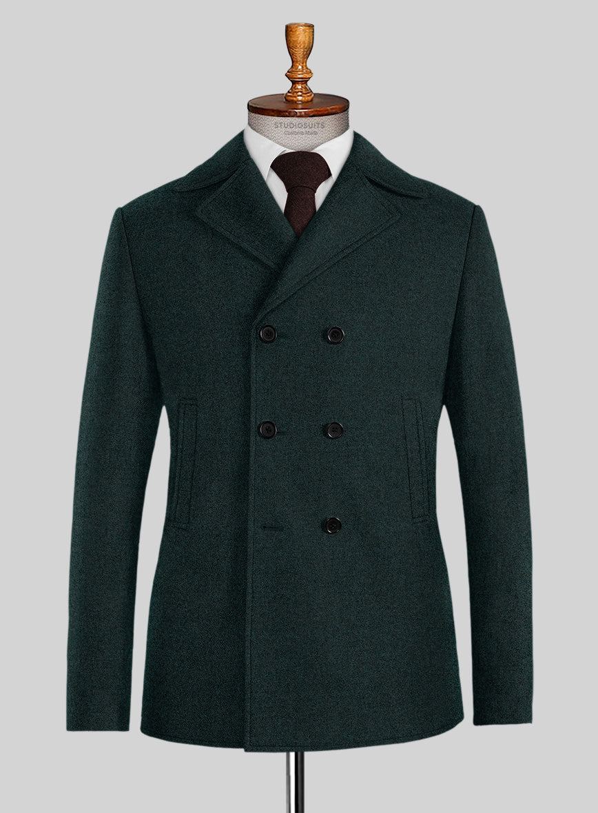 Naples Bello Green Tweed Pea Coat - StudioSuits