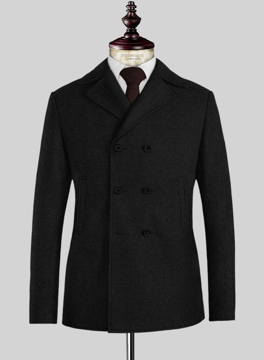 Naples Black Tweed Pea Coat - StudioSuits