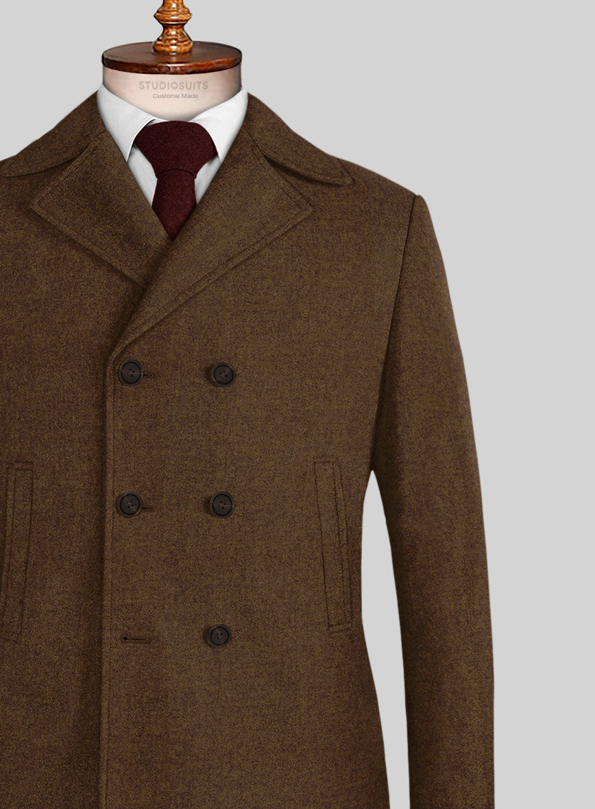 Naples Caffe Brown Tweed Pea Coat - StudioSuits