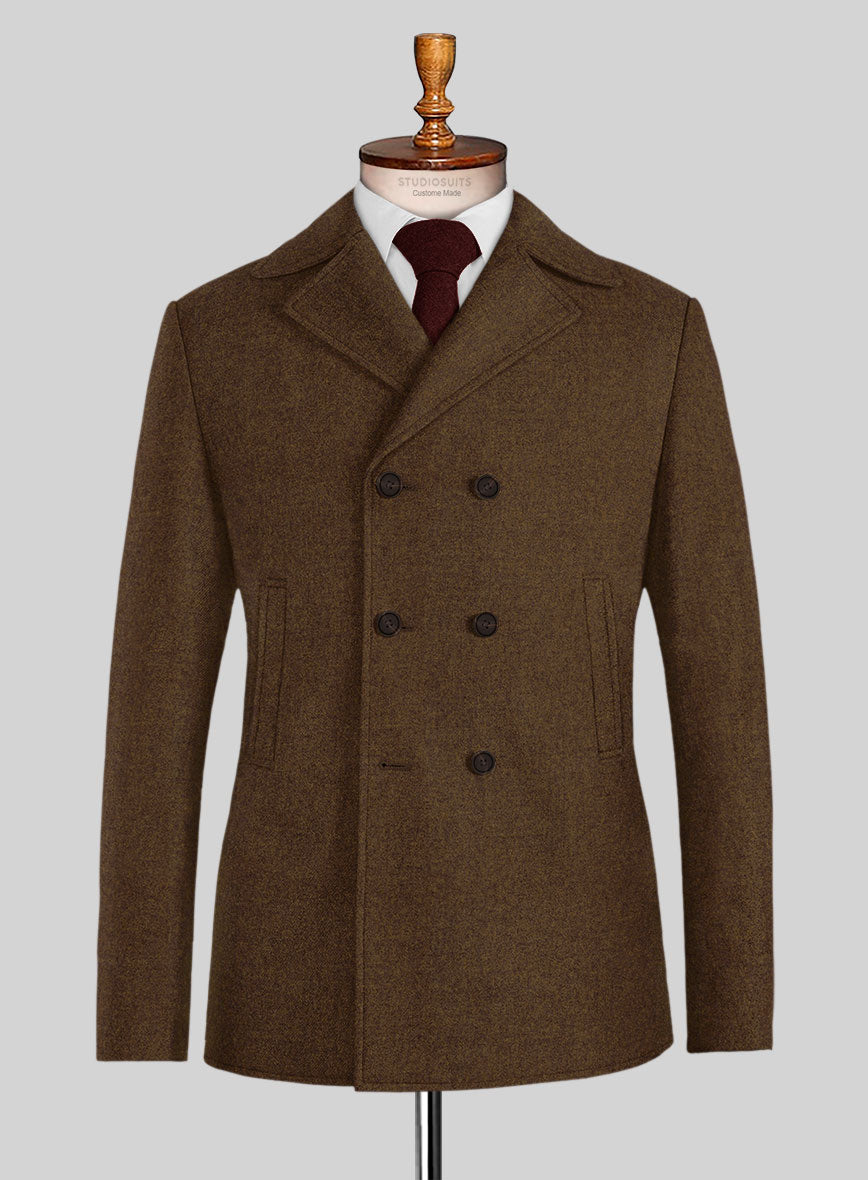 Naples Caffe Brown Tweed Pea Coat - StudioSuits