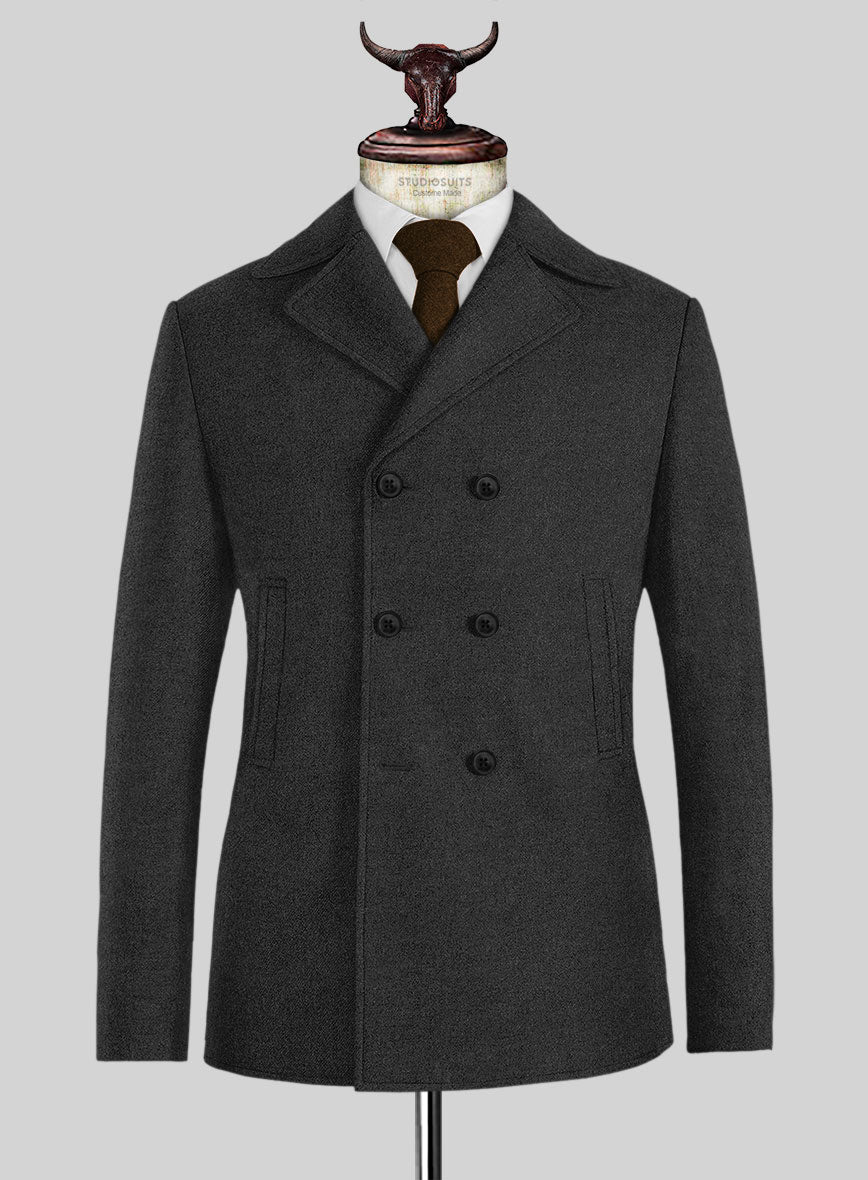 Naples Charcoal Tweed Pea Coat - StudioSuits