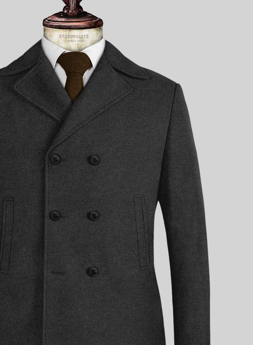 Naples Charcoal Tweed Pea Coat - StudioSuits