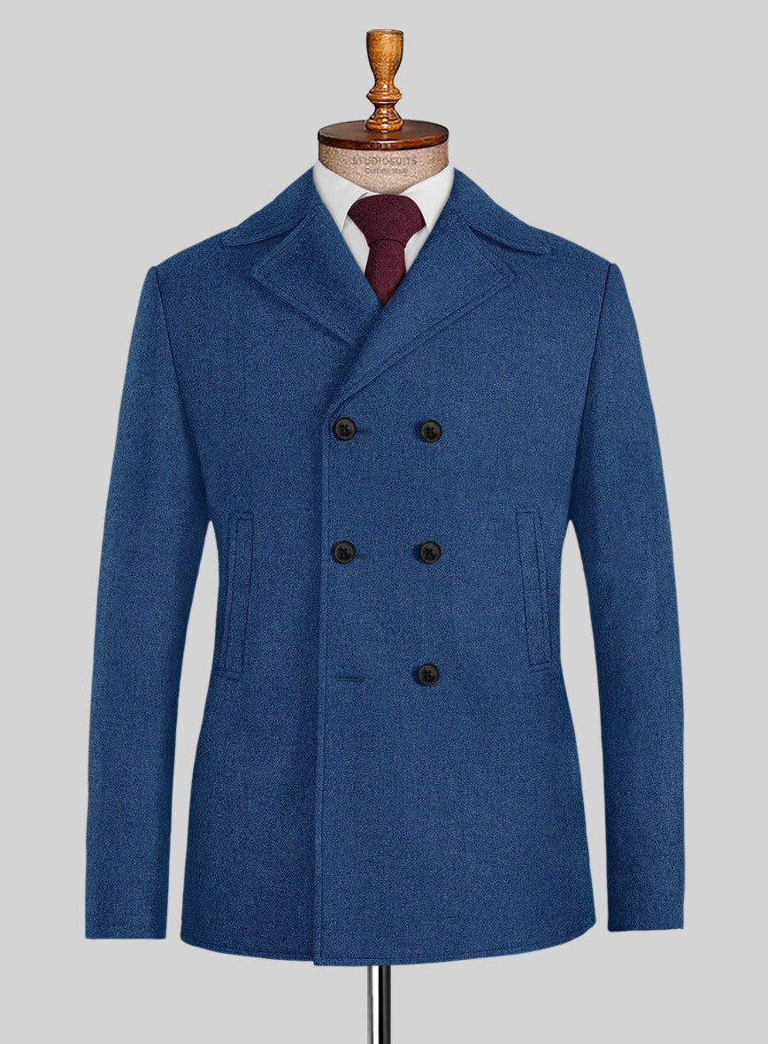 Naples Cobalt Blue Tweed Pea Coat - StudioSuits