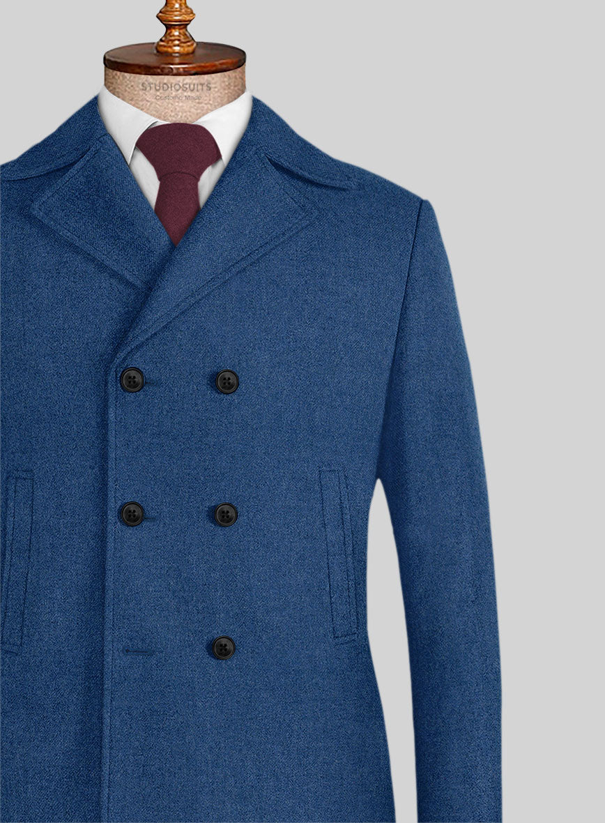 Naples Cobalt Blue Tweed Pea Coat - StudioSuits