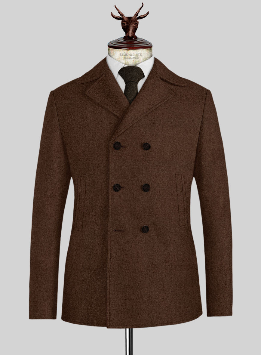 Naples Coffee Brown Tweed Pea Coat - StudioSuits