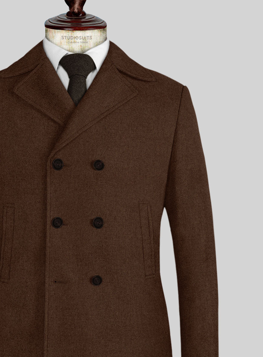 Naples Coffee Brown Tweed Pea Coat - StudioSuits