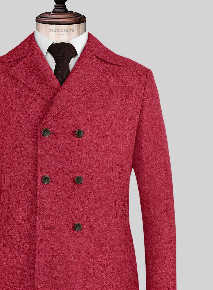Naples Coral Pink Tweed Pea Coat - StudioSuits