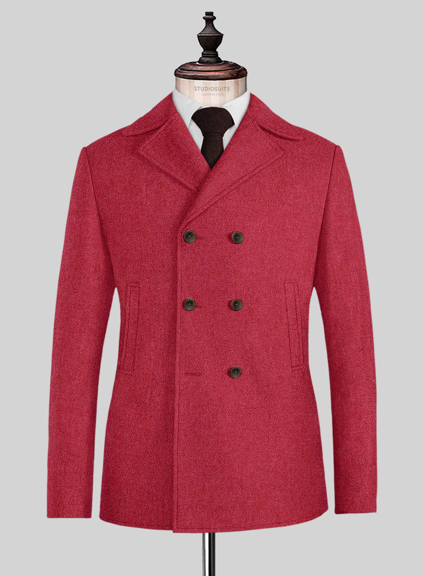 Naples Coral Pink Tweed Pea Coat - StudioSuits