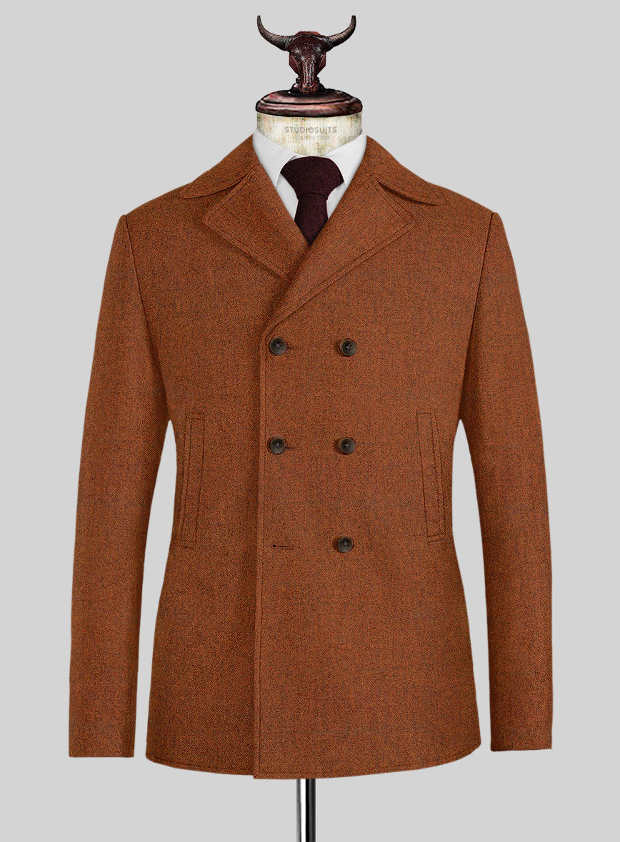 Naples Cosmic Tan Tweed Pea Coat - StudioSuits