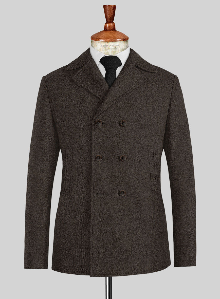 Naples Dark Brown Tweed Pea Coat - StudioSuits