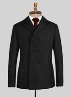 Naples Dark Charcoal Tweed Pea Coat - StudioSuits