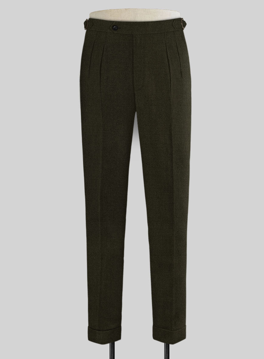Naples Dark Green Highland Tweed Trousers - StudioSuits