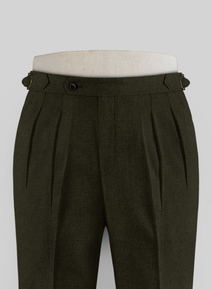 Naples Dark Green Highland Tweed Trousers - StudioSuits